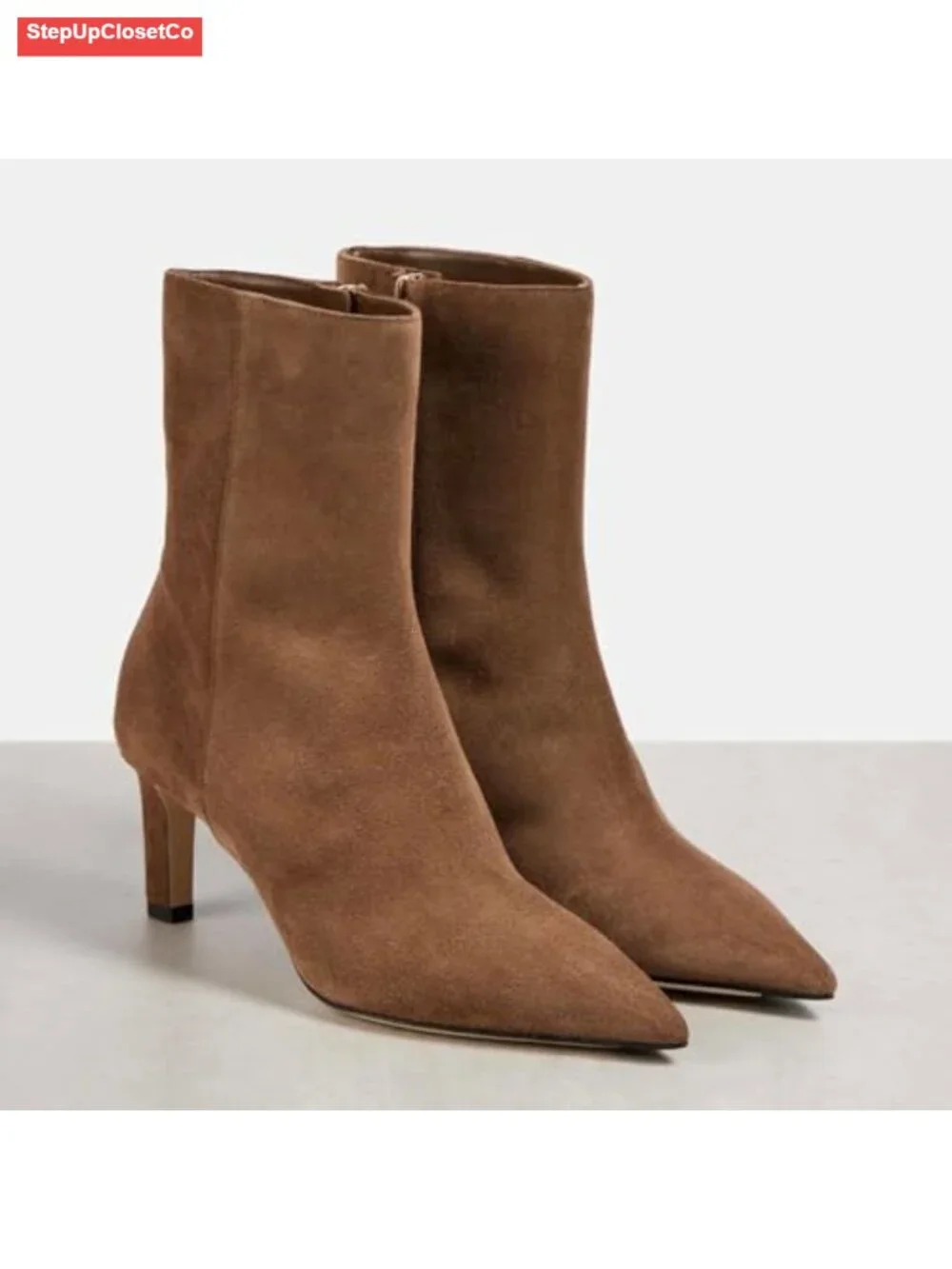 Women's Faux Suede Kitten Heel Ankle Boots Side Zipper Pointed Toe Block Heel